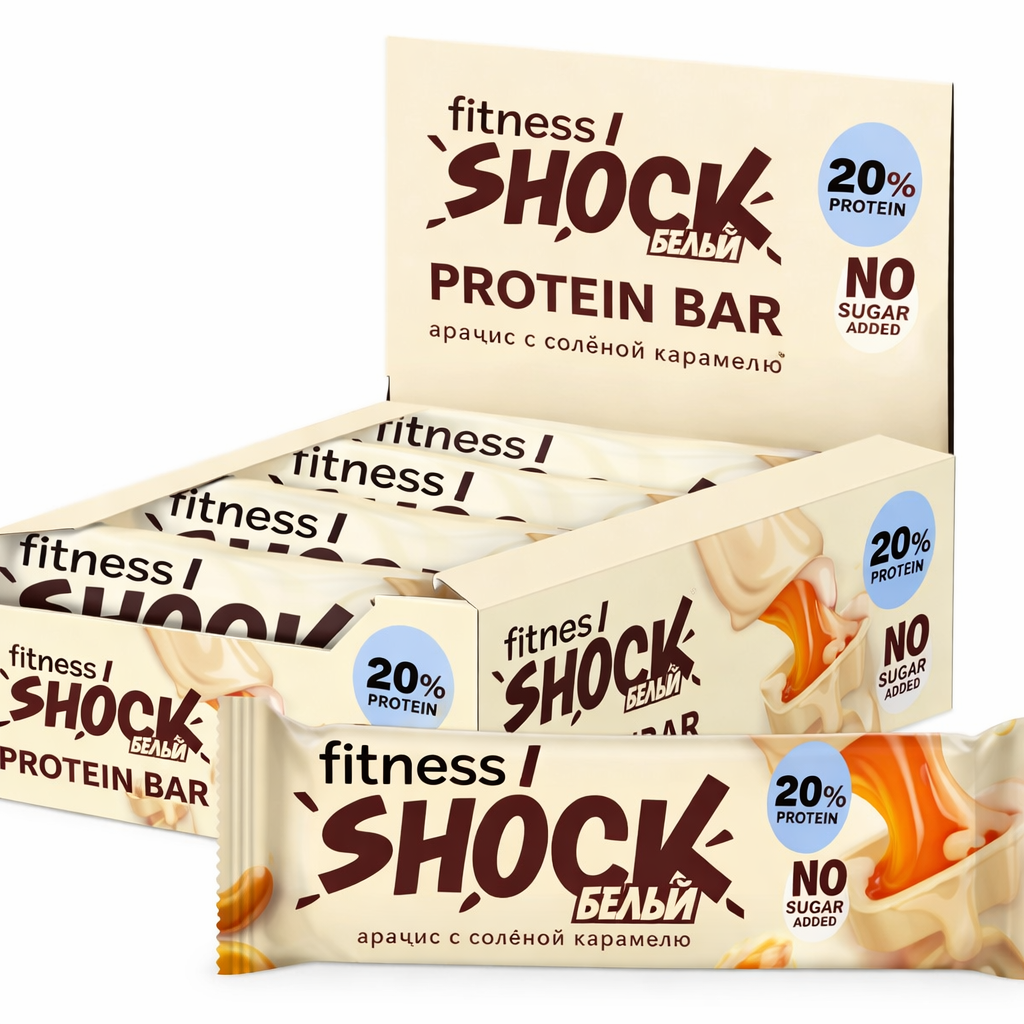 Fitness Shock Protein bar 50g - Yerfıstığı duzlu karameli ağ şokoladlı