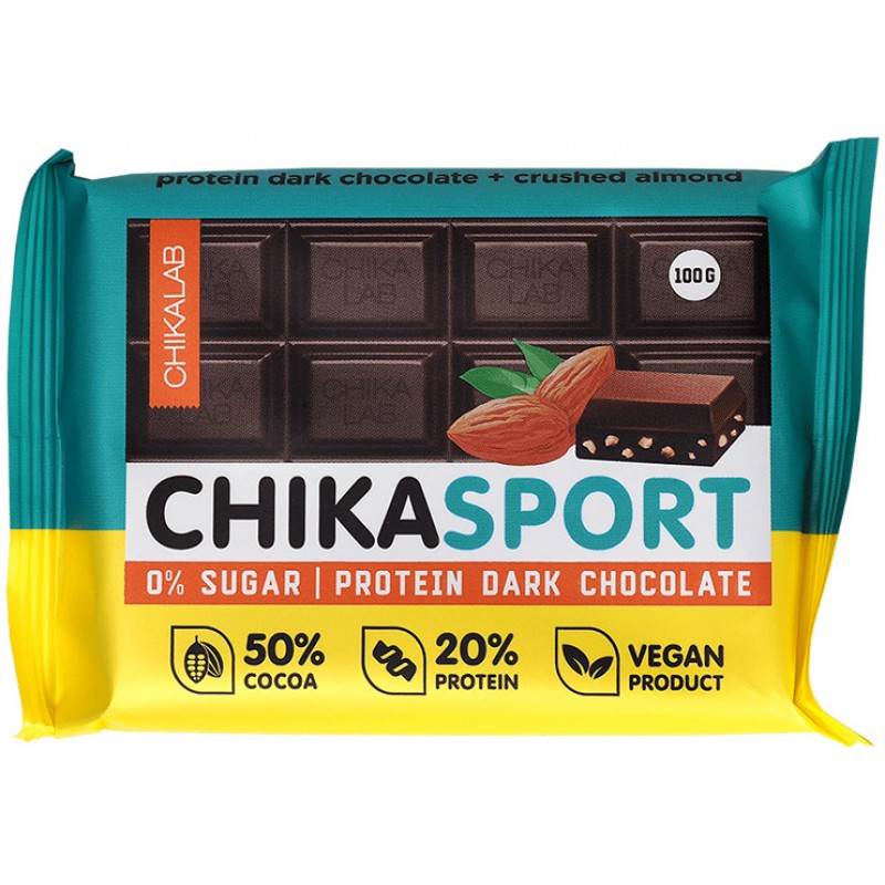 Chika Sport Протеиновый шоколад без сахара 100 гр - Тёмный с миндалём