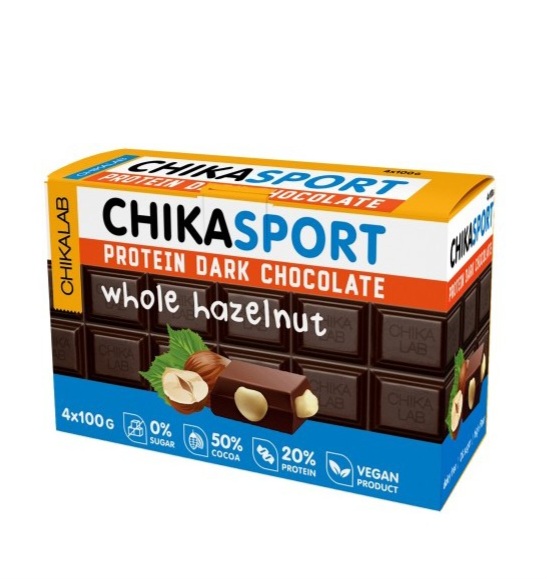Chika Sport Протеиновый шоколад без сахара 100 гр - Тёмный с фундуком
