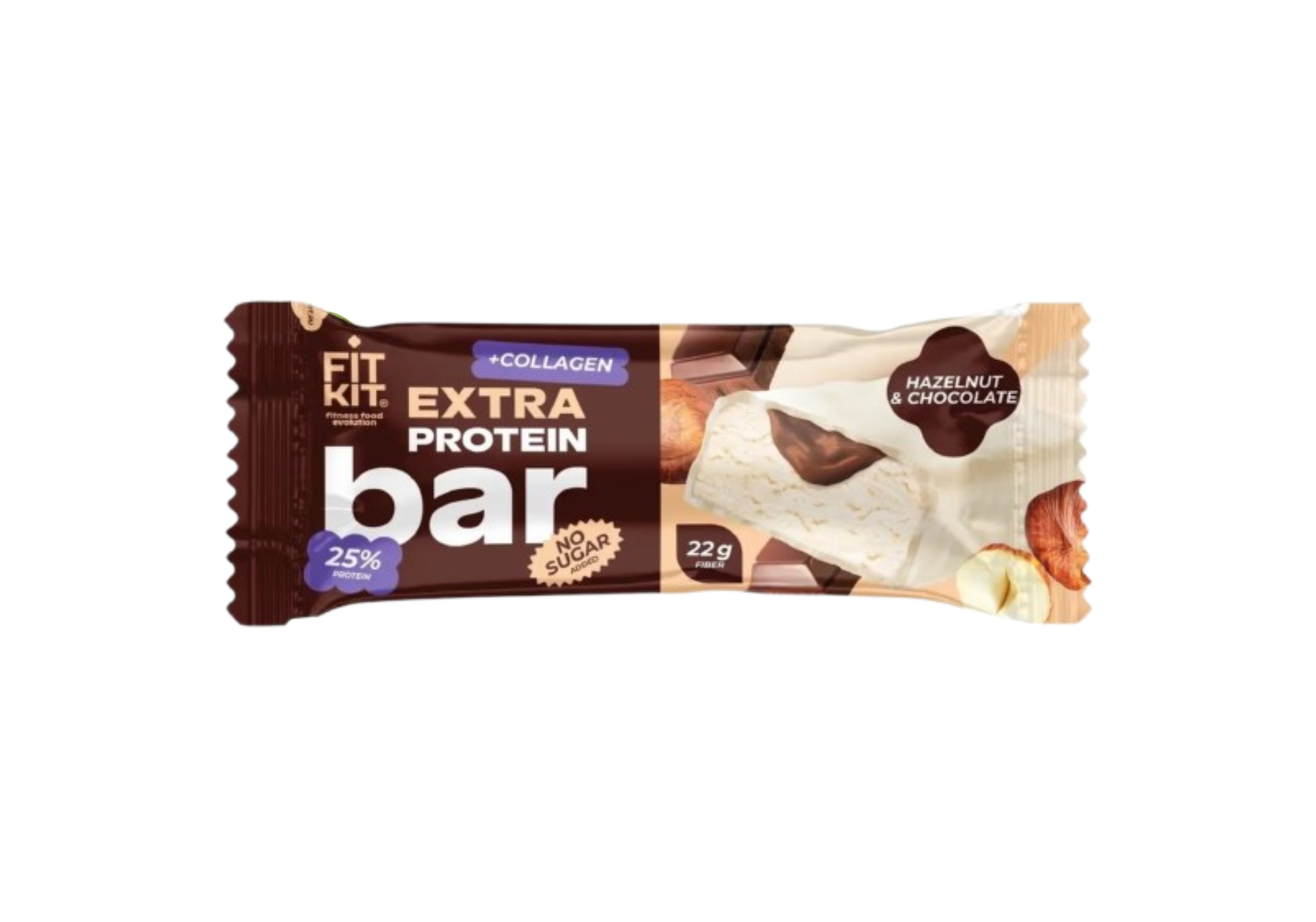 Батончик протеиновый Extra Protein (+коллаген)  60 гр. Fit Kit - Фундук-Шоколад