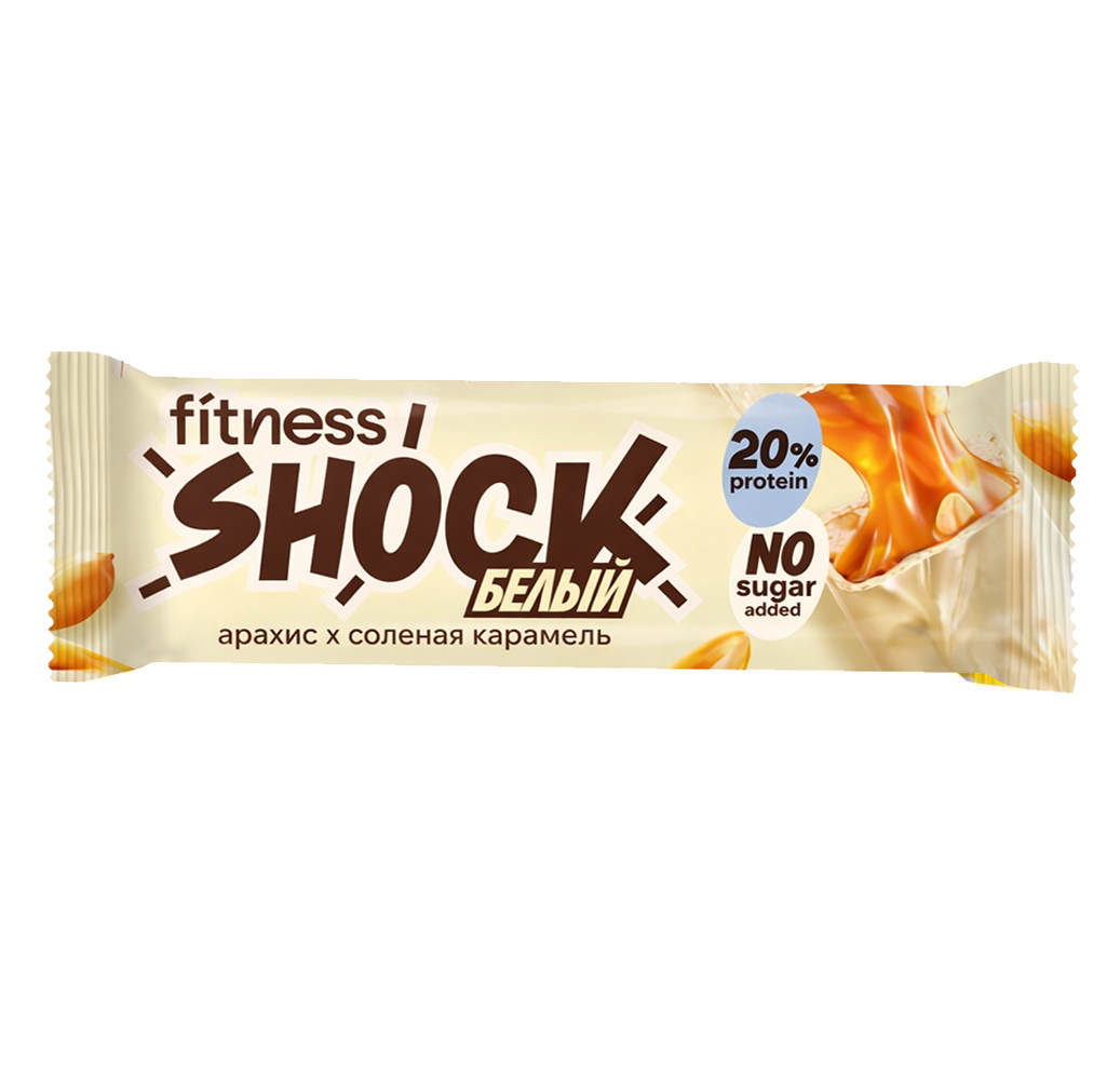 Fitness Shock Protein bar 50g - Арахис с соленой карамелью в белом шоколаде