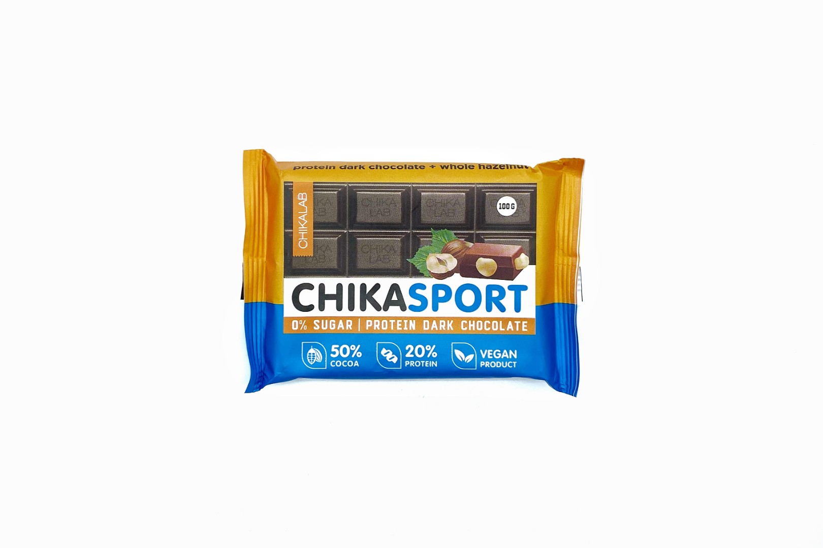 Chika Sport Протеиновый шоколад без сахара 100 гр - Тёмный с фундуком