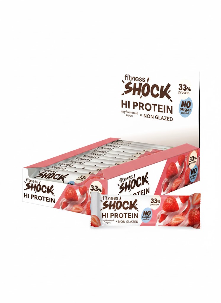 Fitness Shock HiProtein Bar with Collagen 40g - Клубничный мус